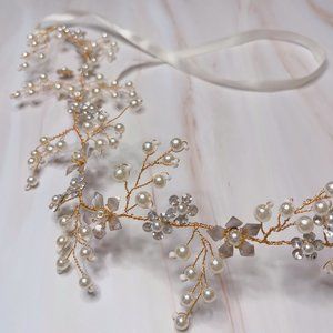 Handmade Flower Leaf Crystal Pearl Bridal Headband